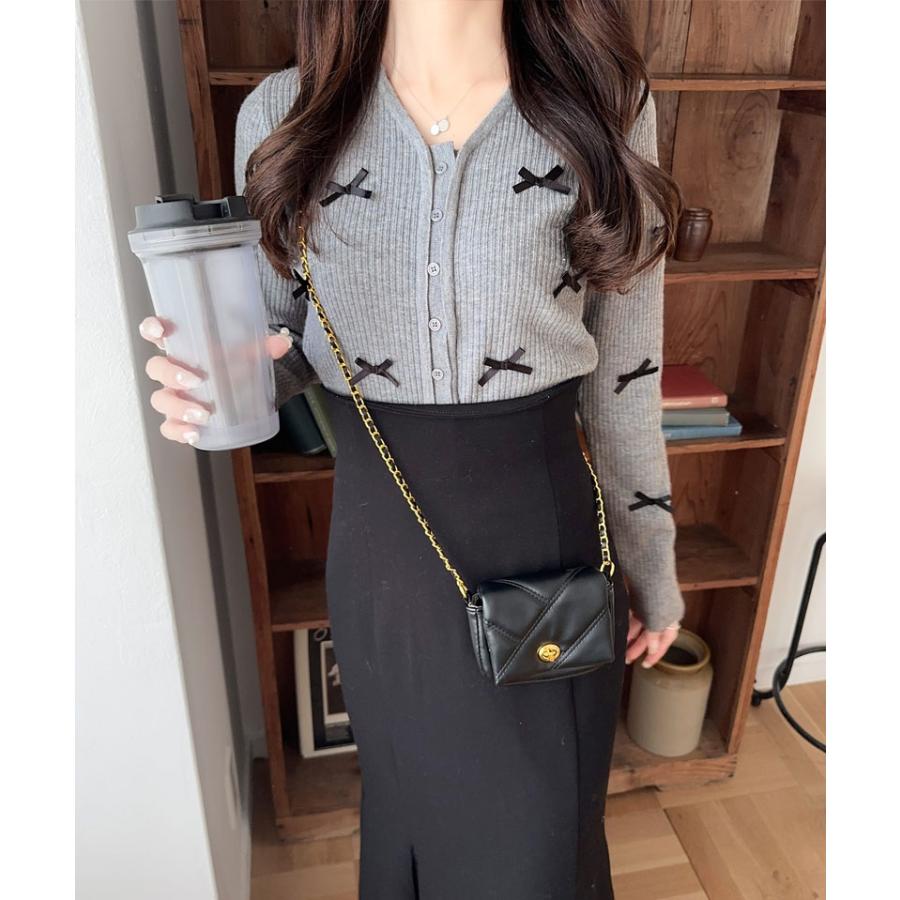 【mily bilet】トップス カーディガン リブニット レディース リボン サテンリボン Vネック カーデ フェミニン コンパクト 大きいサイズ | classicalelf | 07