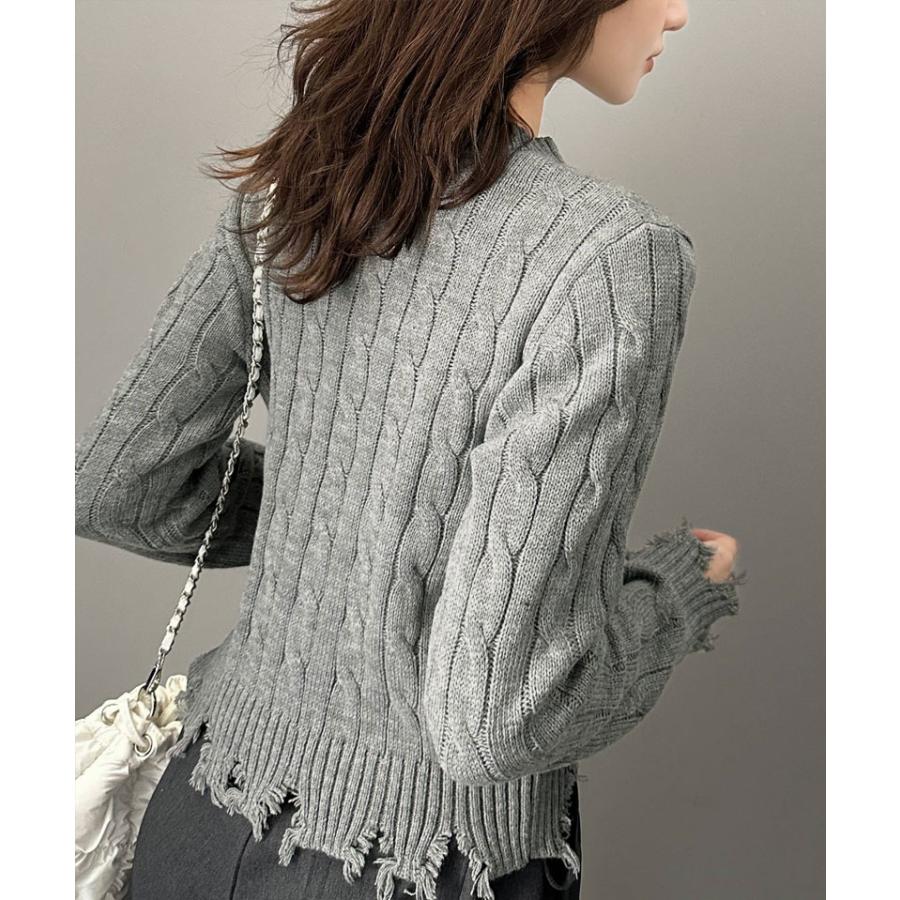 【mily bilet】 トップス ニット レディース ケーブル ダメージ レースアップ リボン 胸刺繍 ワンポイント コンパクト カジュアル セーター | classicalelf | 11