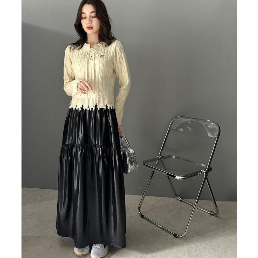 【mily bilet】 トップス ニット レディース ケーブル ダメージ レースアップ リボン 胸刺繍 ワンポイント コンパクト カジュアル セーター | classicalelf | 06