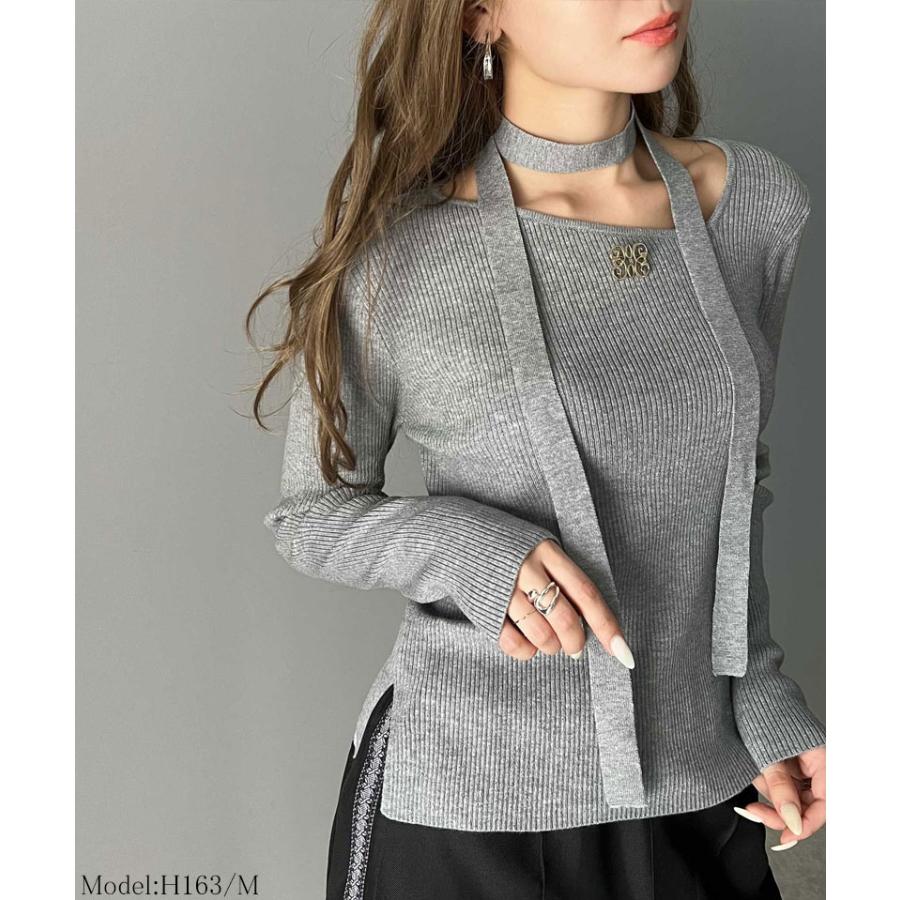 【mily bilet】 トップス ニット レディース ブローチ付き アシンメトリー オフショル ワンショル チョーカー マルチウェイ サイドスリット | classicalelf | 10