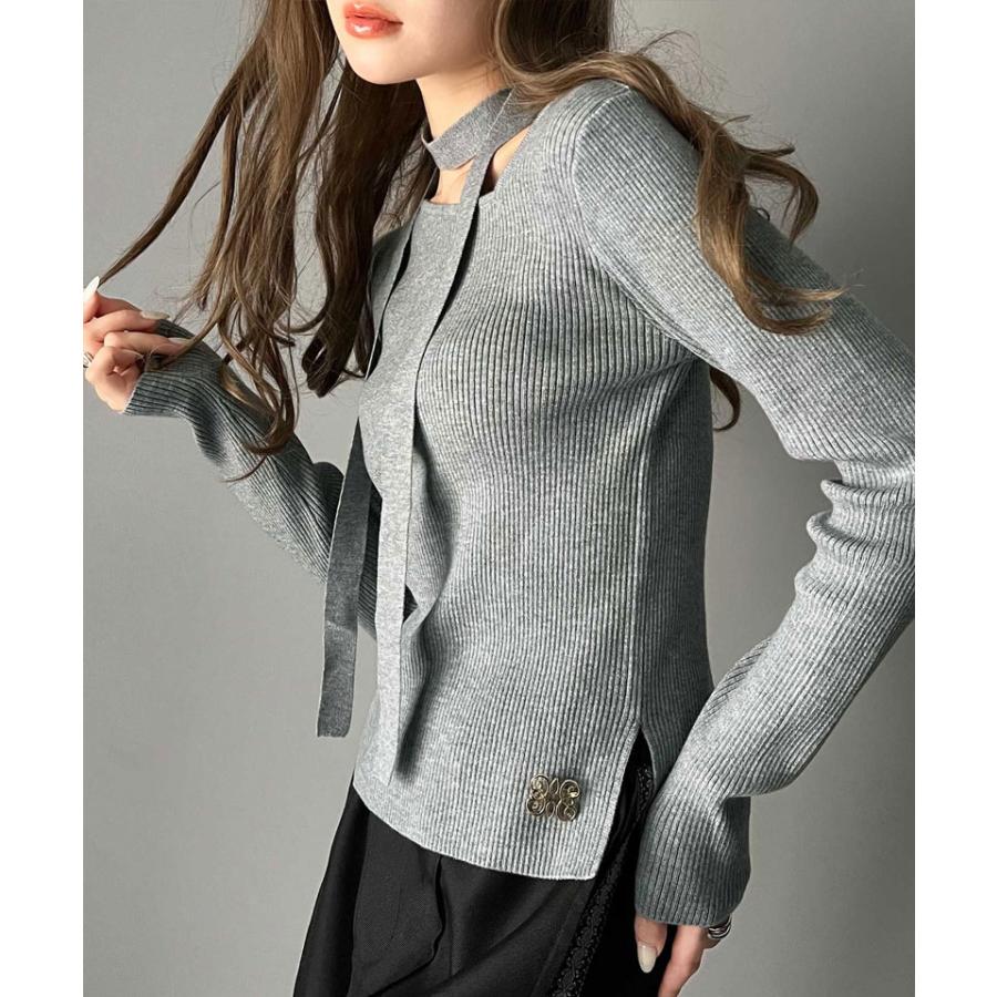 【mily bilet】 トップス ニット レディース ブローチ付き アシンメトリー オフショル ワンショル チョーカー マルチウェイ サイドスリット | classicalelf | 12