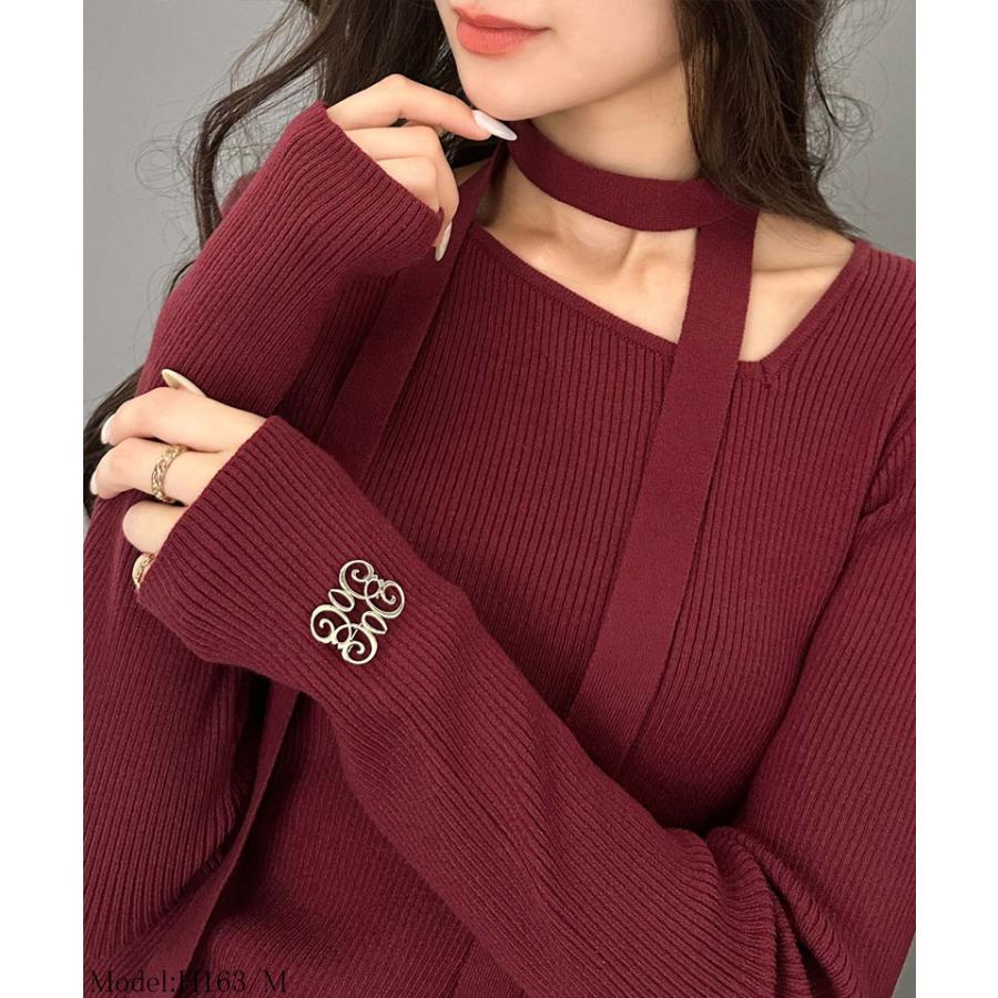 【mily bilet】 トップス ニット レディース ブローチ付き アシンメトリー オフショル ワンショル チョーカー マルチウェイ サイドスリット | classicalelf | 14