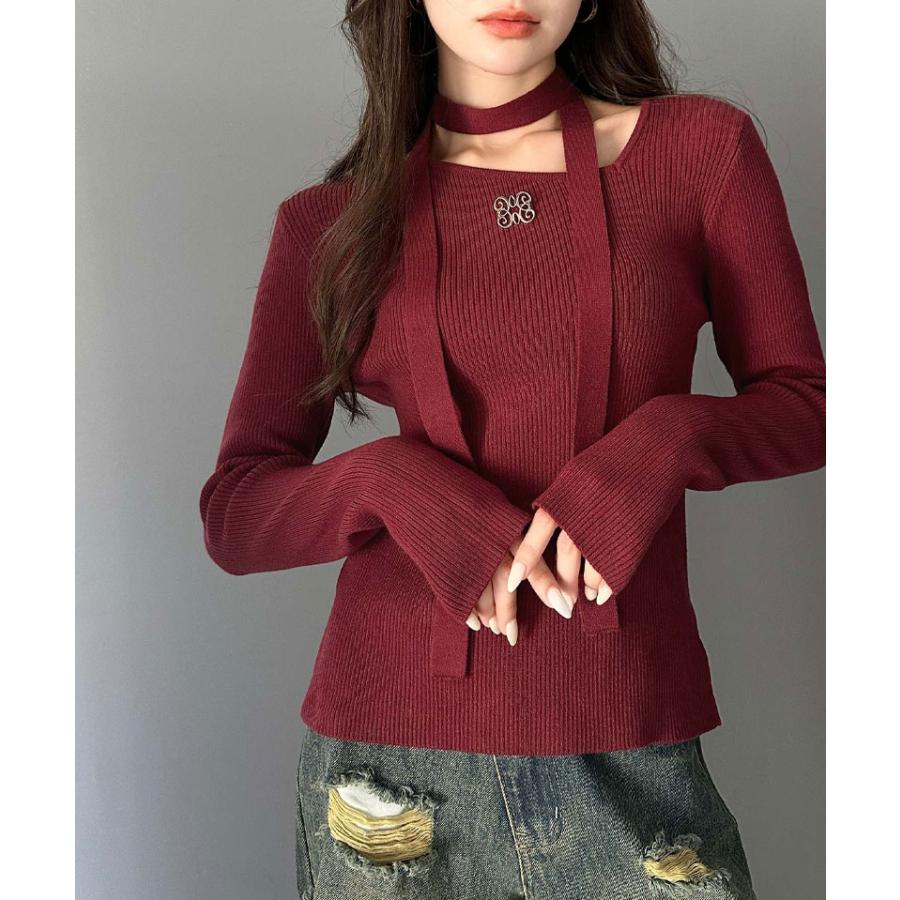 【mily bilet】 トップス ニット レディース ブローチ付き アシンメトリー オフショル ワンショル チョーカー マルチウェイ サイドスリット | classicalelf | 15