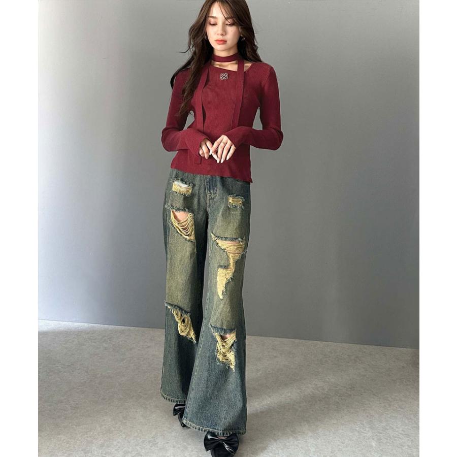 【mily bilet】 トップス ニット レディース ブローチ付き アシンメトリー オフショル ワンショル チョーカー マルチウェイ サイドスリット | classicalelf | 16