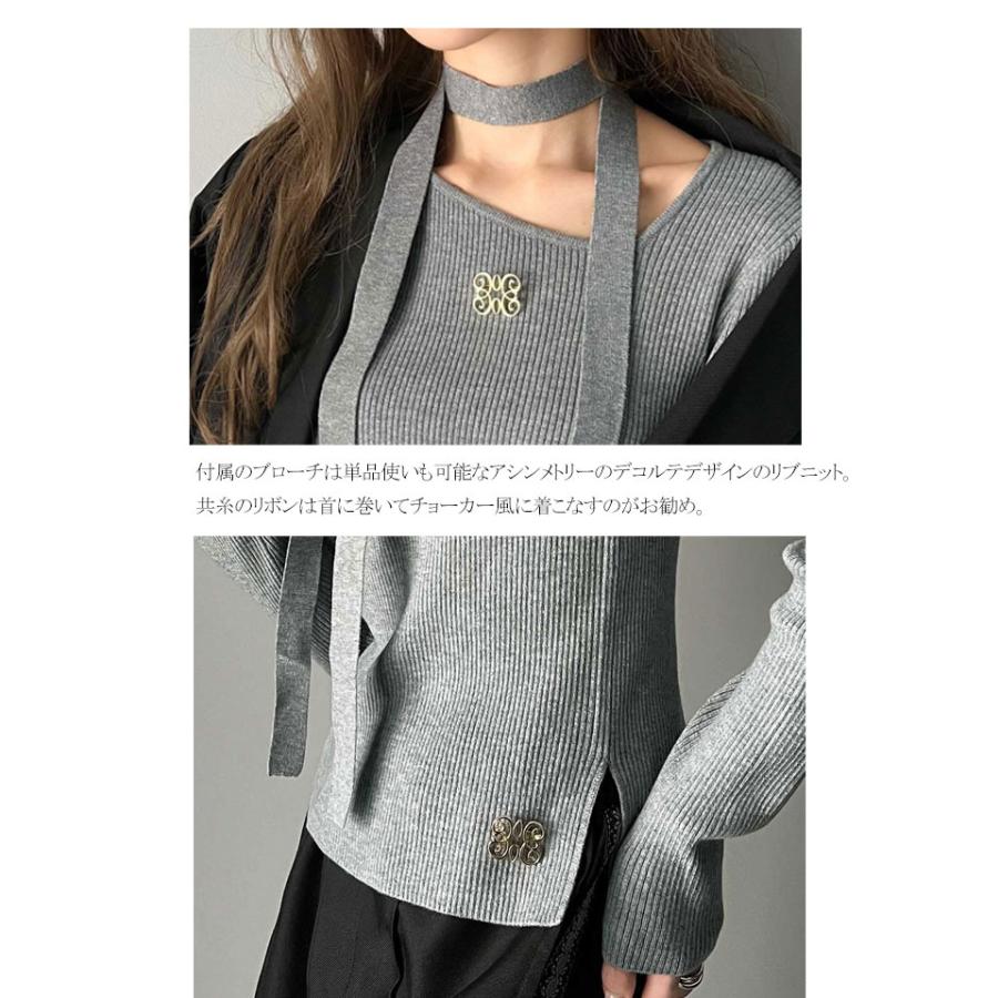 【mily bilet】 トップス ニット レディース ブローチ付き アシンメトリー オフショル ワンショル チョーカー マルチウェイ サイドスリット | classicalelf | 17