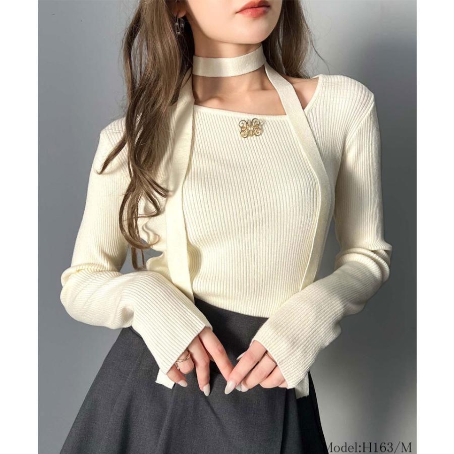 【mily bilet】 トップス ニット レディース ブローチ付き アシンメトリー オフショル ワンショル チョーカー マルチウェイ サイドスリット | classicalelf | 03