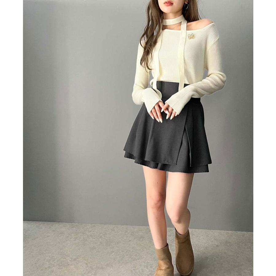 【mily bilet】 トップス ニット レディース ブローチ付き アシンメトリー オフショル ワンショル チョーカー マルチウェイ サイドスリット | classicalelf | 05