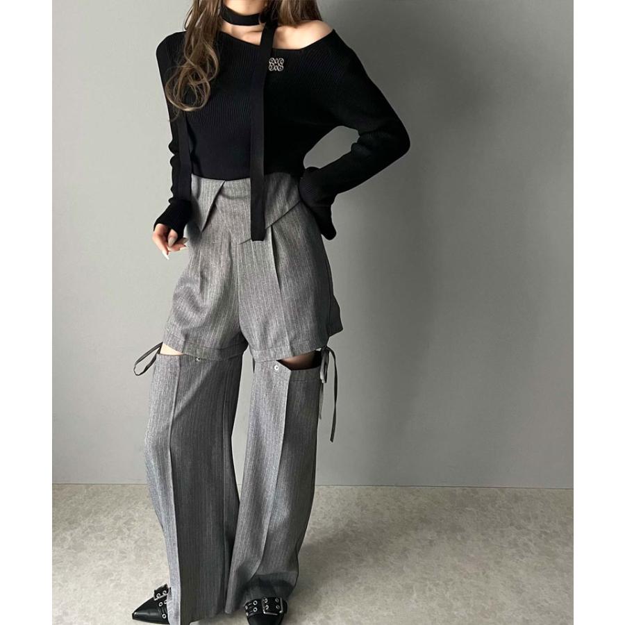 【mily bilet】 トップス ニット レディース ブローチ付き アシンメトリー オフショル ワンショル チョーカー マルチウェイ サイドスリット | classicalelf | 08