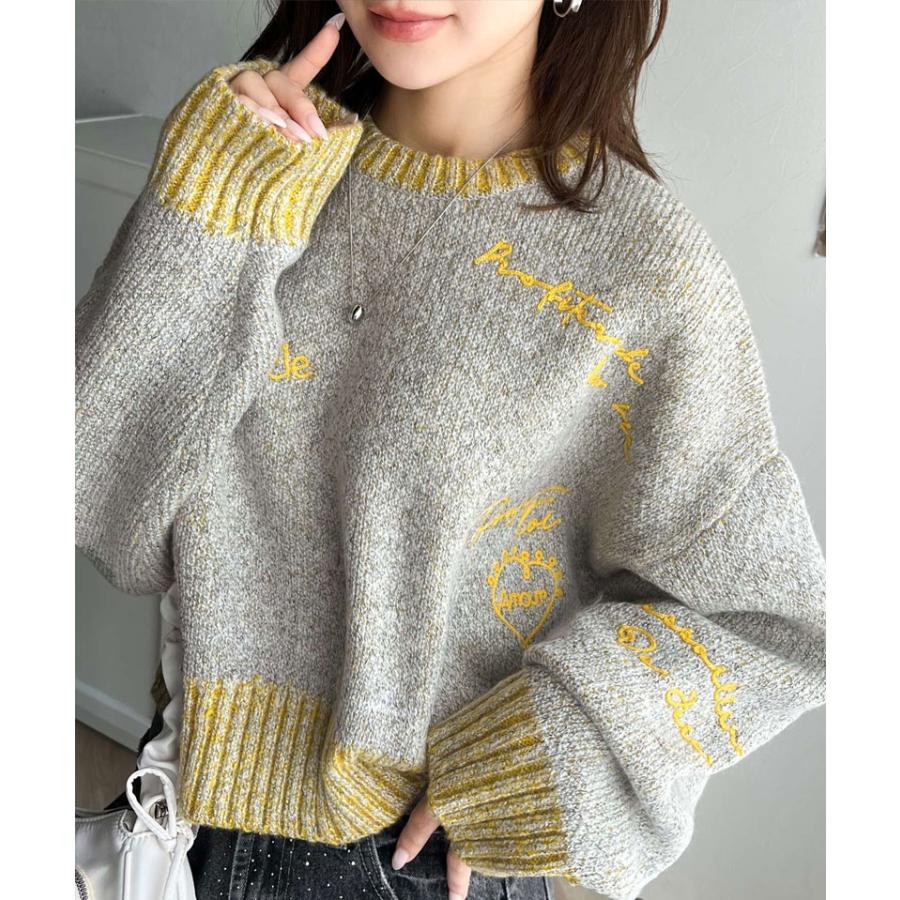 【mily bilet】 トップス ニット レディース ランダム刺繍 クロップド丈 配色リブ メランジ調 プルオーバー ミックス糸 カジュアル セーター | classicalelf | 10