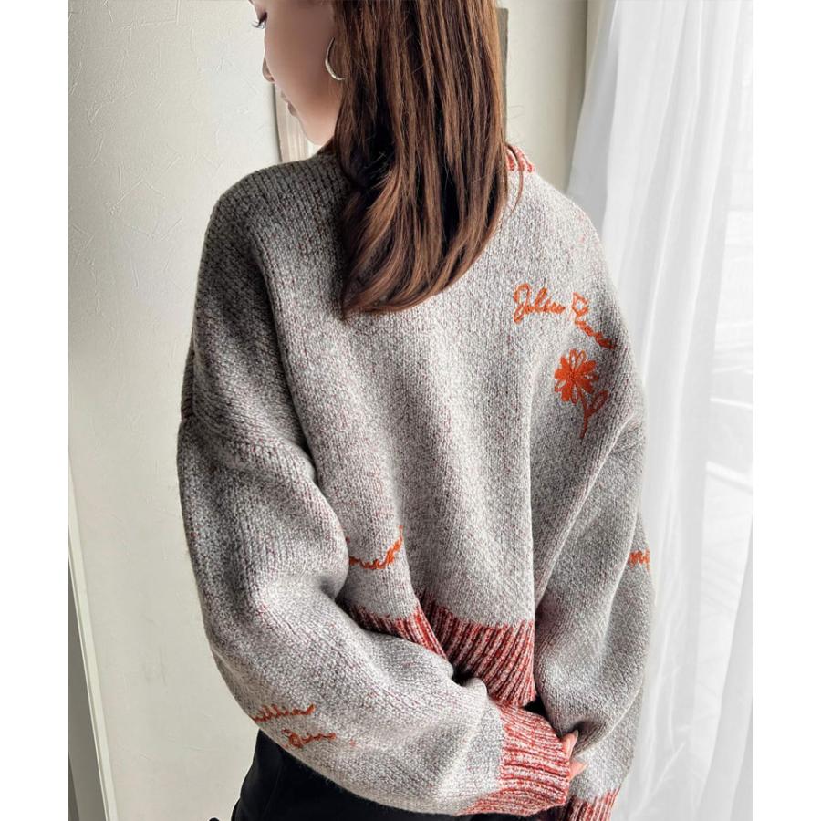 【mily bilet】 トップス ニット レディース ランダム刺繍 クロップド丈 配色リブ メランジ調 プルオーバー ミックス糸 カジュアル セーター classicalelf 【mily bilet】 トップス ニット レディース