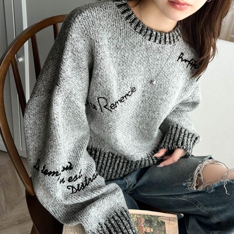 【mily bilet】 トップス ニット レディース ランダム刺繍 クロップド丈 配色リブ メランジ調 プルオーバー ミックス糸 カジュアル セーター | classicalelf | 17