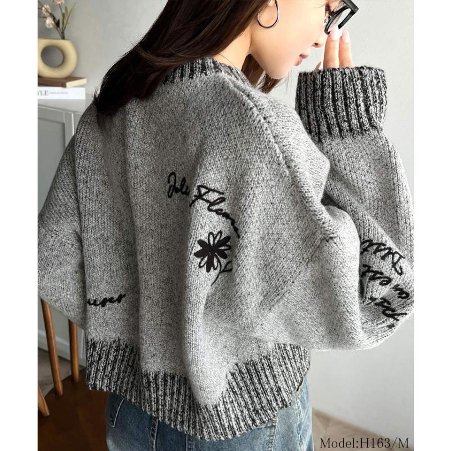 【mily bilet】 トップス ニット レディース ランダム刺繍 クロップド丈 配色リブ メランジ調 プルオーバー ミックス糸 カジュアル セーター | classicalelf | 06