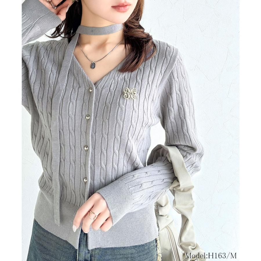 【mily bilet】 トップス カーディガン レディース チョーカー & ブローチ 付き ケーブル 編み V ネック カーディガン 羽織り インナー | classicalelf | 10