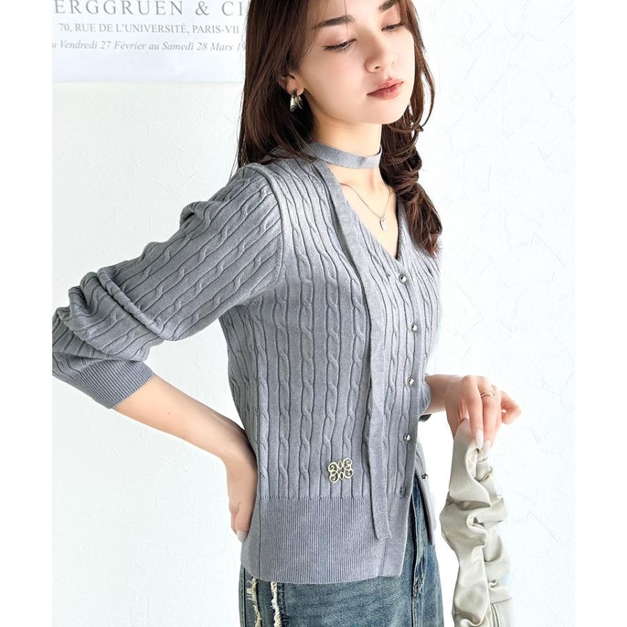 【mily bilet】 トップス カーディガン レディース チョーカー & ブローチ 付き ケーブル 編み V ネック カーディガン 羽織り インナー | classicalelf | 12