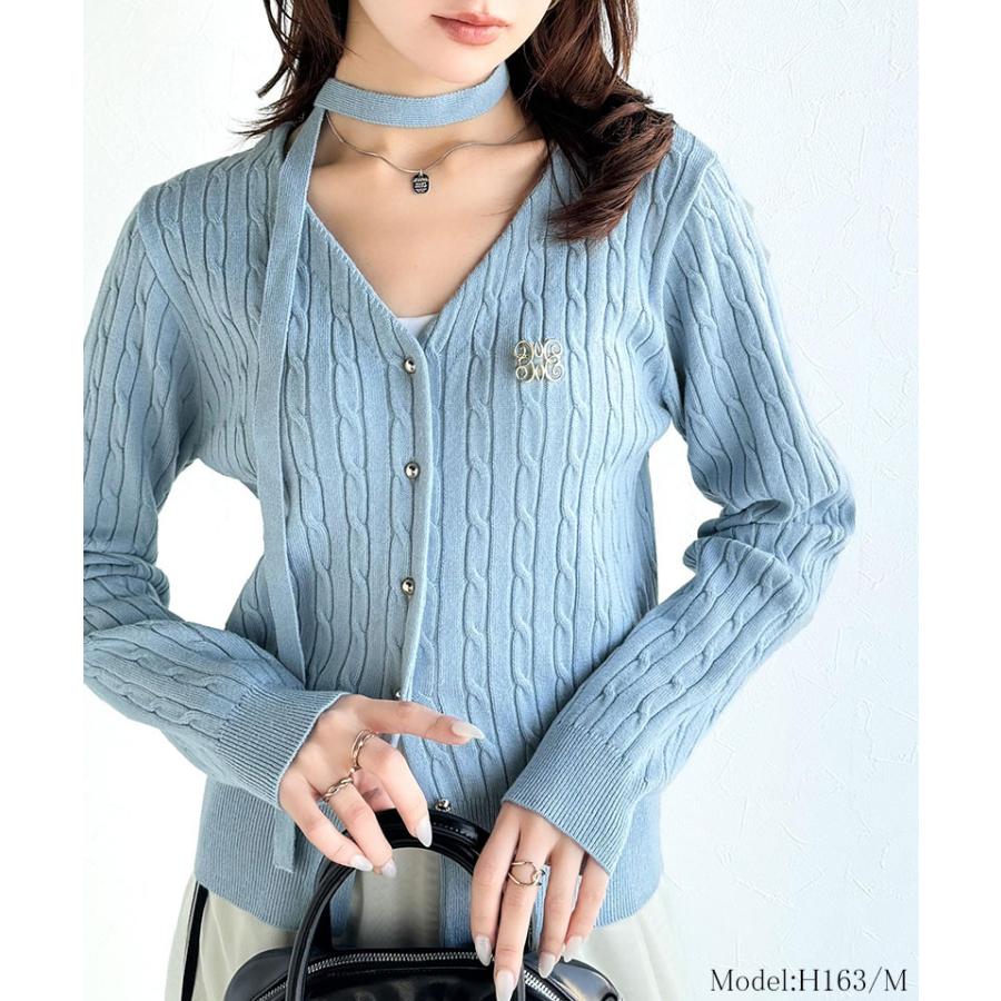 【mily bilet】 トップス カーディガン レディース チョーカー & ブローチ 付き ケーブル 編み V ネック カーディガン 羽織り インナー | classicalelf | 13