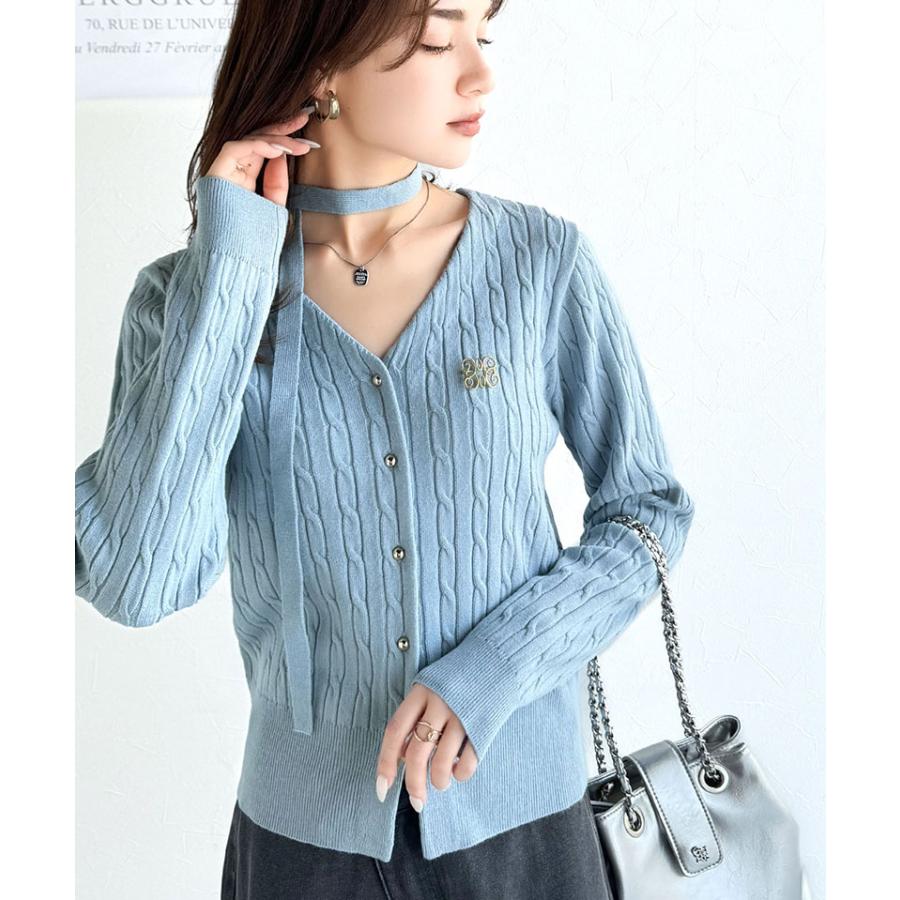 【mily bilet】 トップス カーディガン レディース チョーカー & ブローチ 付き ケーブル 編み V ネック カーディガン 羽織り インナー | classicalelf | 14