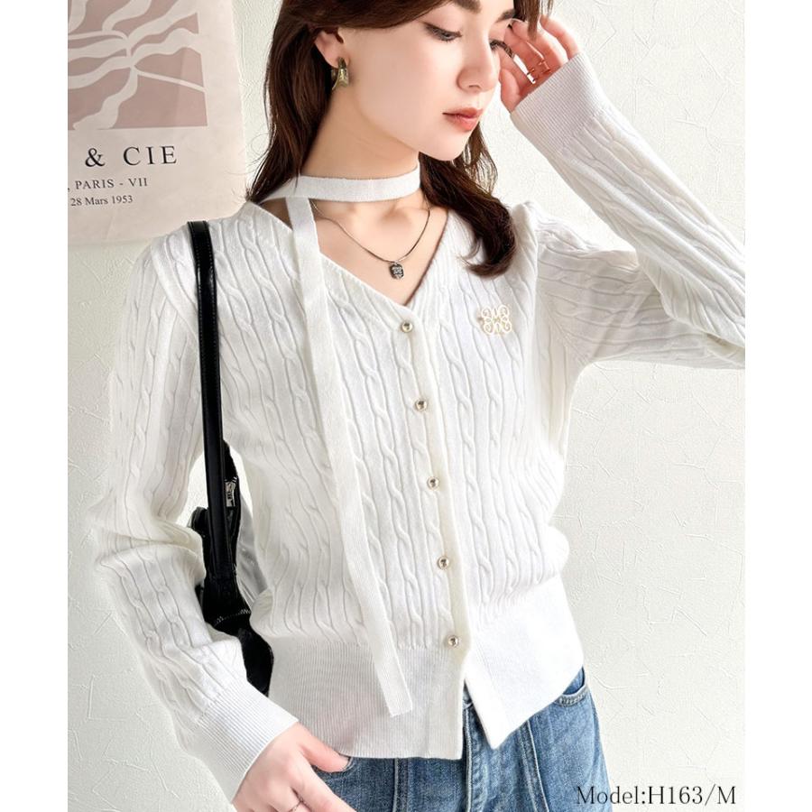 【mily bilet】 トップス カーディガン レディース チョーカー & ブローチ 付き ケーブル 編み V ネック カーディガン 羽織り インナー | classicalelf | 03