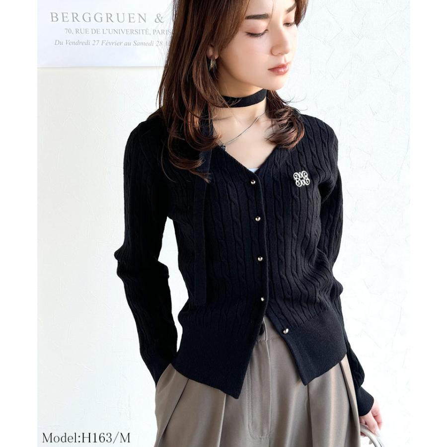 【mily bilet】 トップス カーディガン レディース チョーカー & ブローチ 付き ケーブル 編み V ネック カーディガン 羽織り インナー | classicalelf | 07