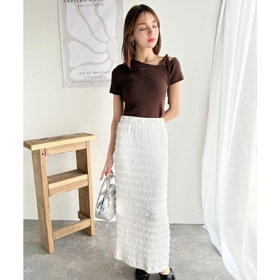 【mily bilet】トップス ニット レディース 高見え デザイン ロゴ プレート 付き 肩 リボン ケーブル柄 サマーニット 半袖 オフショルダー | classicalelf | 13