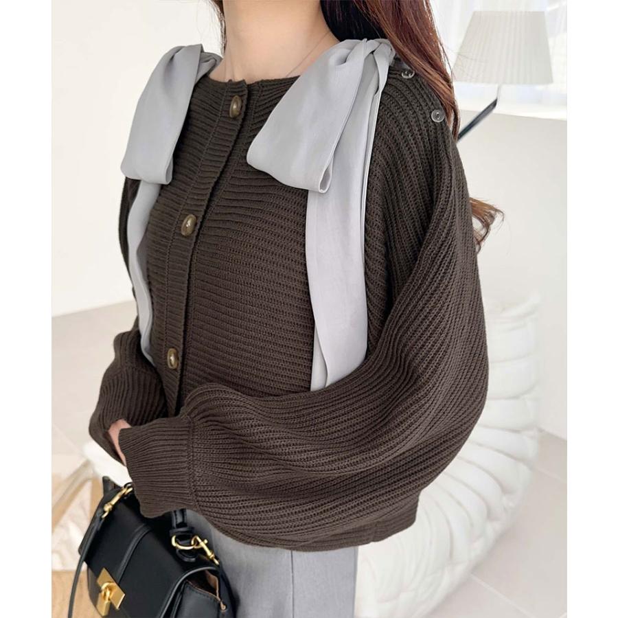 【mily bilet】 トップス カーディガン レディース 肩 シフォン リボン マルチウェイ ニットカーデ 長袖 ショート丈 ラグラン ボリュームスリーブ | classicalelf | 10