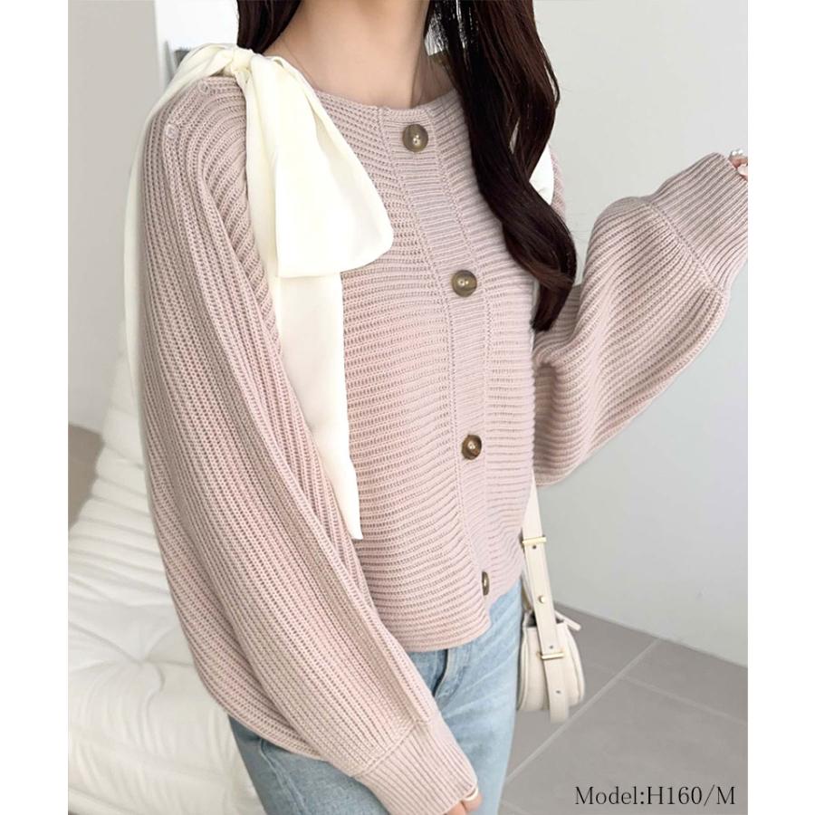 【mily bilet】 トップス カーディガン レディース 肩 シフォン リボン マルチウェイ ニットカーデ 長袖 ショート丈 ラグラン ボリュームスリーブ | classicalelf | 13
