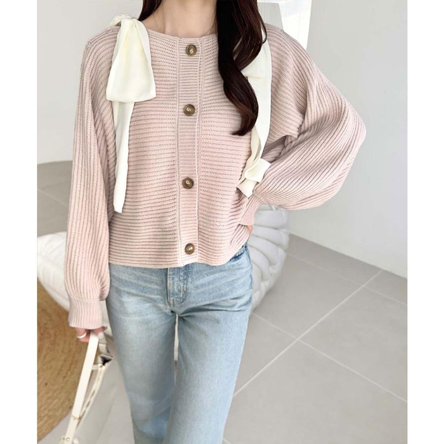 【mily bilet】 トップス カーディガン レディース 肩 シフォン リボン マルチウェイ ニットカーデ 長袖 ショート丈 ラグラン ボリュームスリーブ | classicalelf | 14