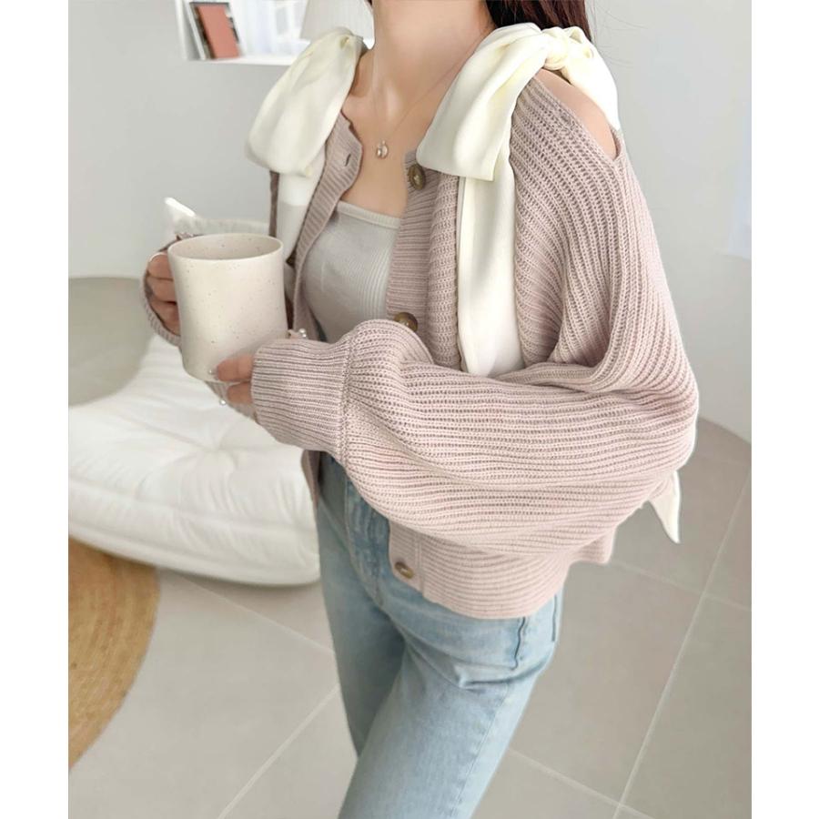 【mily bilet】 トップス カーディガン レディース 肩 シフォン リボン マルチウェイ ニットカーデ 長袖 ショート丈 ラグラン ボリュームスリーブ | classicalelf | 15