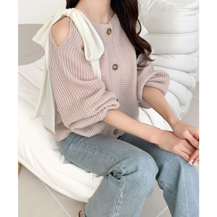 【mily bilet】 トップス カーディガン レディース 肩 シフォン リボン マルチウェイ ニットカーデ 長袖 ショート丈 ラグラン ボリュームスリーブ | classicalelf | 16