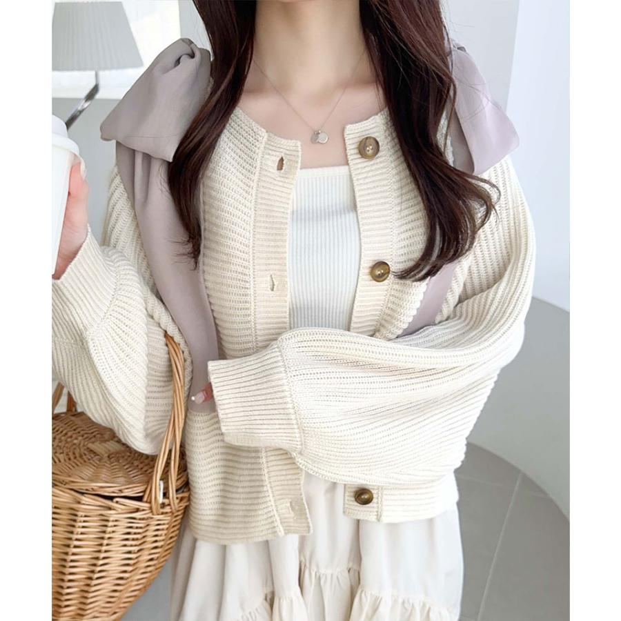 【mily bilet】 トップス カーディガン レディース 肩 シフォン リボン マルチウェイ ニットカーデ 長袖 ショート丈 ラグラン ボリュームスリーブ | classicalelf | 04