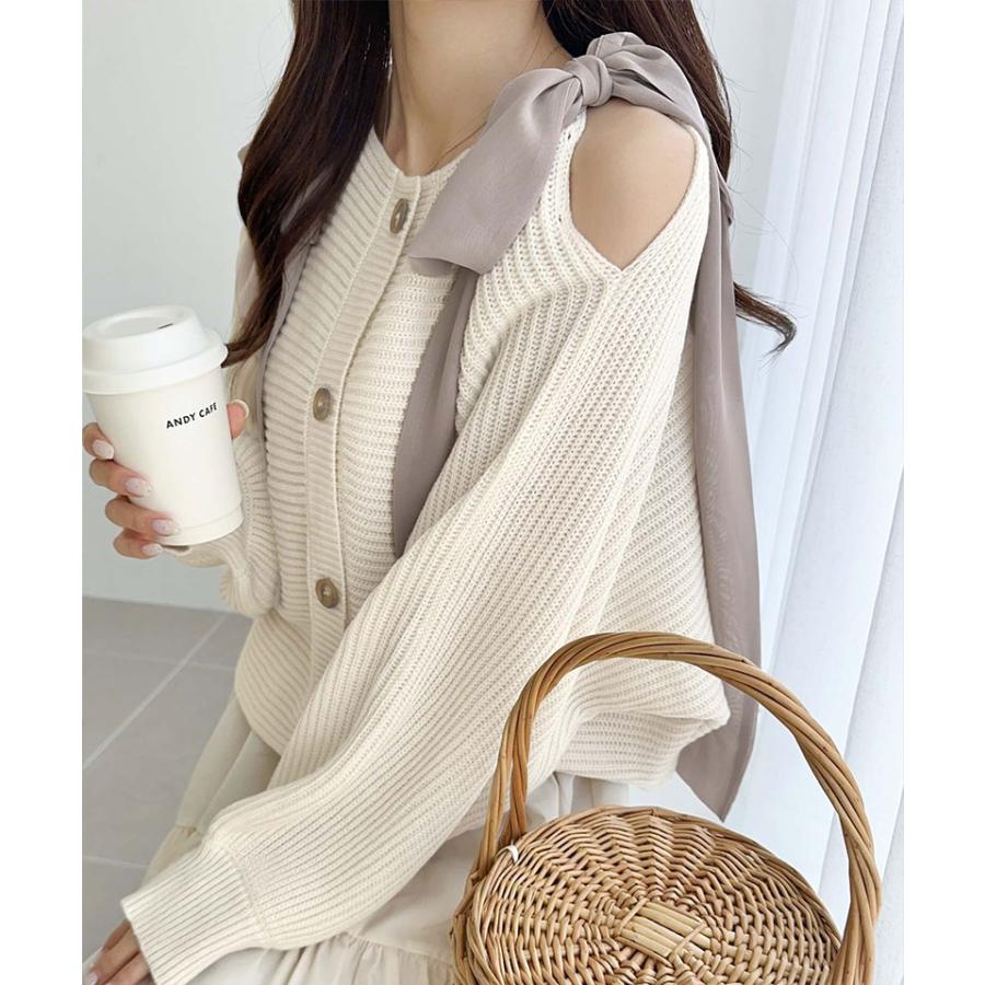 【mily bilet】 トップス カーディガン レディース 肩 シフォン リボン マルチウェイ ニットカーデ 長袖 ショート丈 ラグラン ボリュームスリーブ | classicalelf | 06