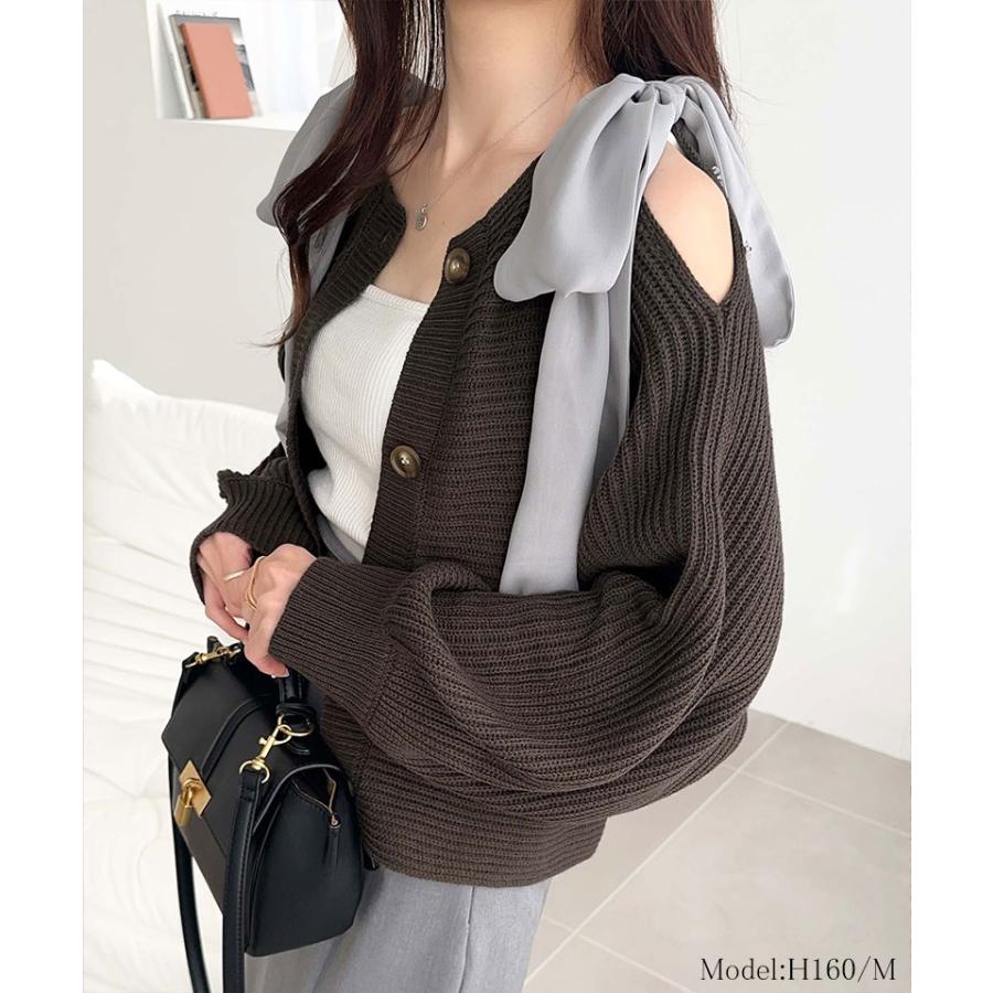 【mily bilet】 トップス カーディガン レディース 肩 シフォン リボン マルチウェイ ニットカーデ 長袖 ショート丈 ラグラン ボリュームスリーブ | classicalelf | 08
