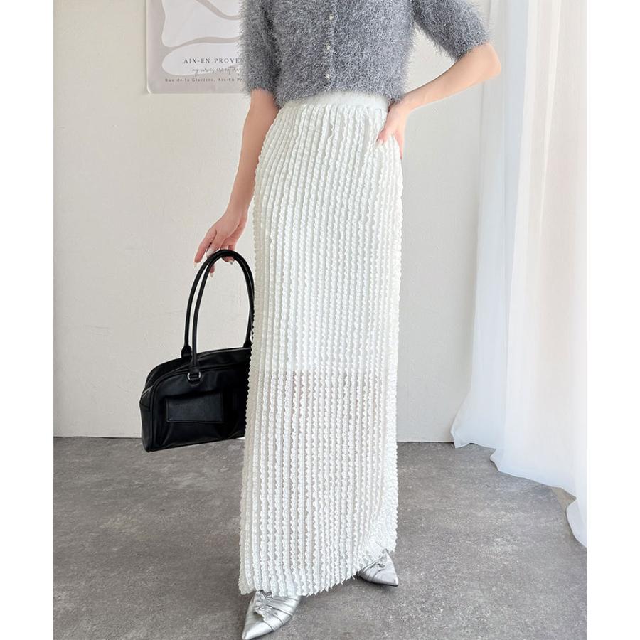 【mily bilet】ボトムス スカート レディース 華やか プチ フリル I ライン スカート ロング 丈 ウエスト ゴム 仕様 スタイルアップ 裏地 付き | classicalelf | 08