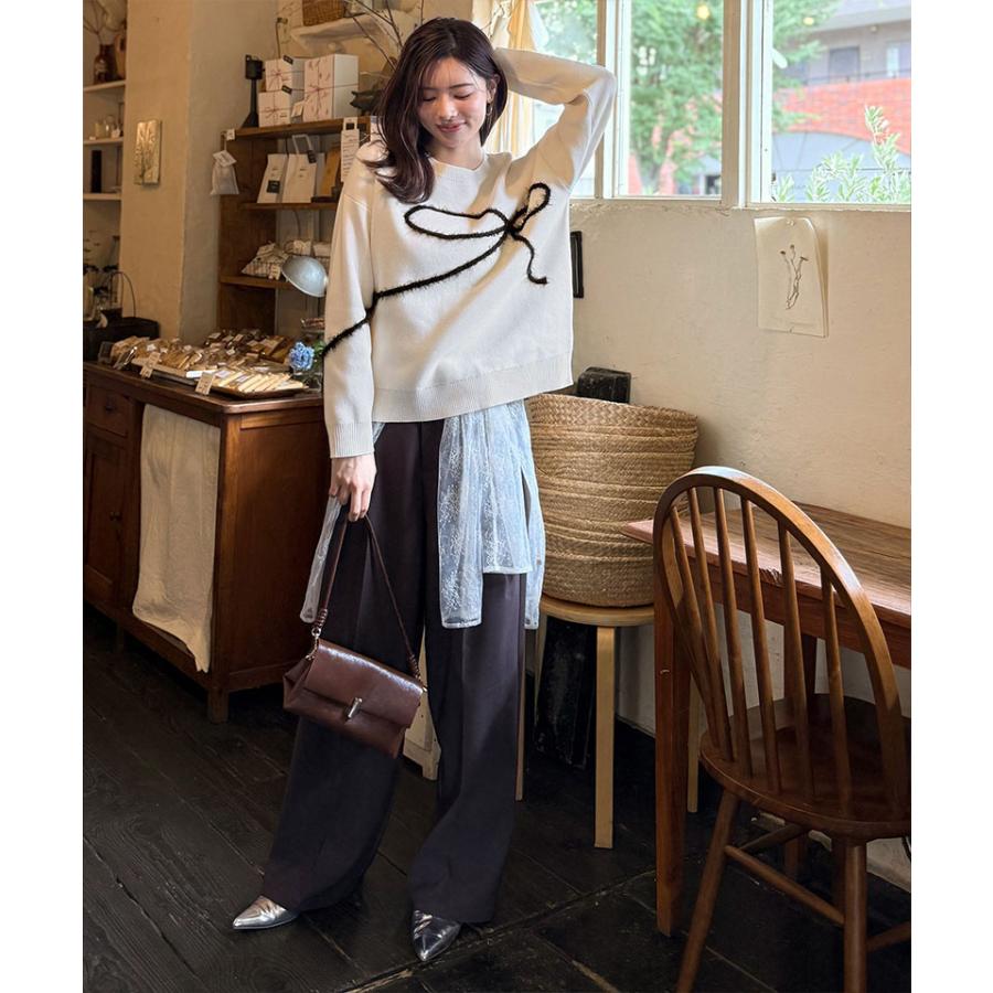 【mily bilet】トップス 秋 長袖 レディース ニット リボン フェザー 手描き風 コード刺繍 ロゴプレート 長袖 おしゃれ オーバーサイズ 大きいサイズ | classicalelf | 10