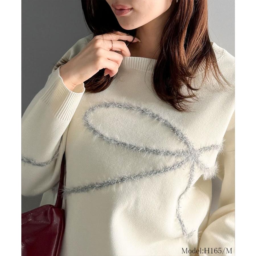 【mily bilet】トップス 秋 長袖 レディース ニット リボン フェザー 手描き風 コード刺繍 ロゴプレート 長袖 おしゃれ オーバーサイズ 大きいサイズ | classicalelf | 11