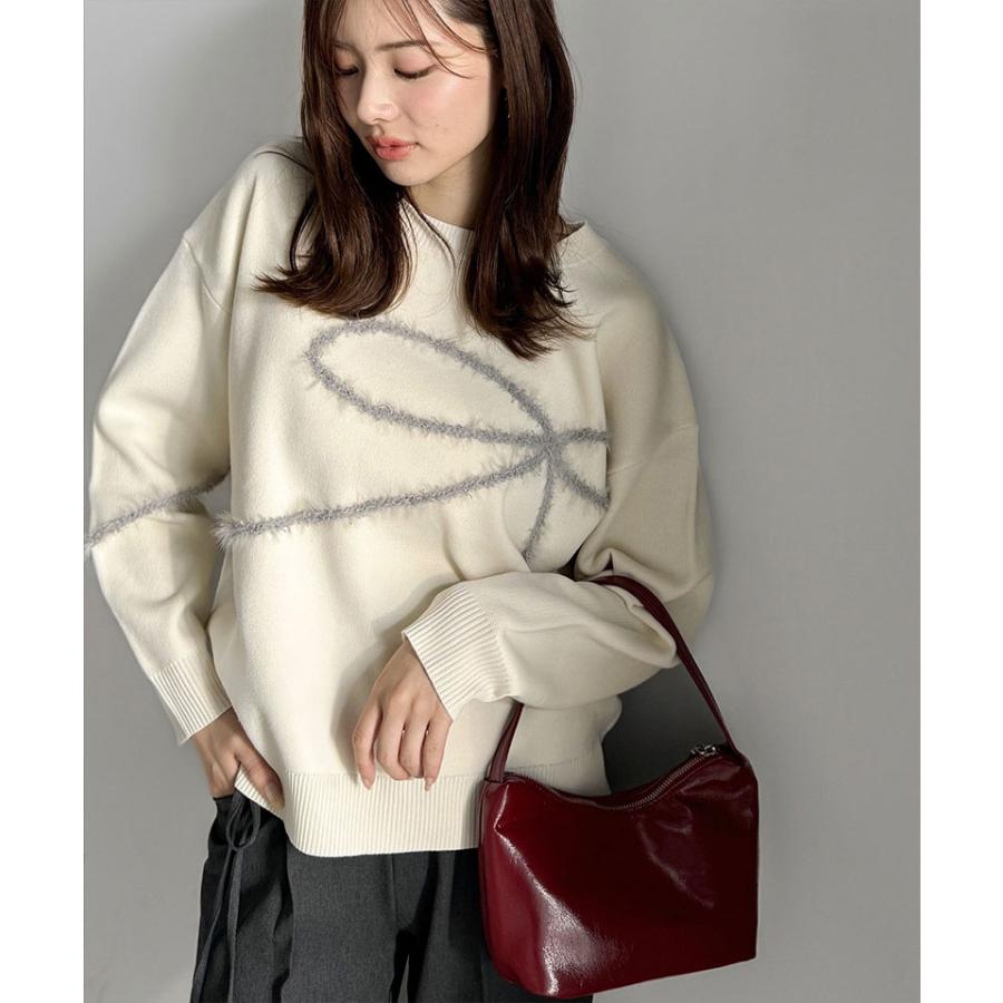 【mily bilet】トップス 秋 長袖 レディース ニット リボン フェザー 手描き風 コード刺繍 ロゴプレート 長袖 おしゃれ オーバーサイズ 大きいサイズ | classicalelf | 13