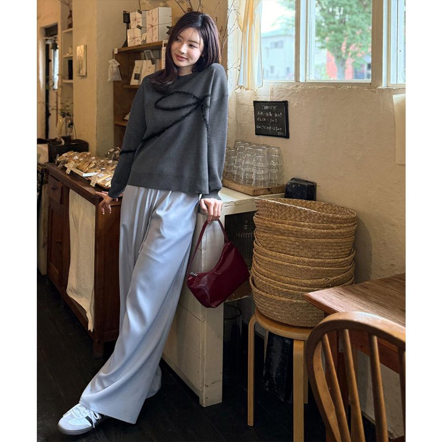 【mily bilet】トップス 秋 長袖 レディース ニット リボン フェザー 手描き風 コード刺繍 ロゴプレート 長袖 おしゃれ オーバーサイズ 大きいサイズ | classicalelf | 04