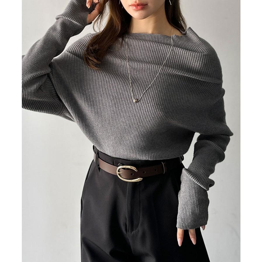【mily bilet】トップス ニット レディース 長袖 オフショル 2WAY リブニット 指穴ドレープ 立体的 オフショル ワンショル ボートネック 華やか シーズンレス | classicalelf | 10