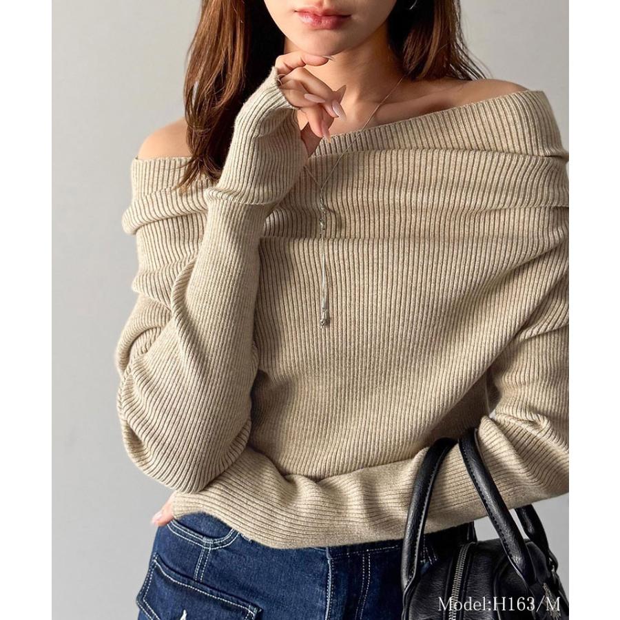 【mily bilet】トップス ニット レディース 長袖 オフショル 2WAY リブニット 指穴ドレープ 立体的 オフショル ワンショル ボートネック 華やか シーズンレス | classicalelf | 11