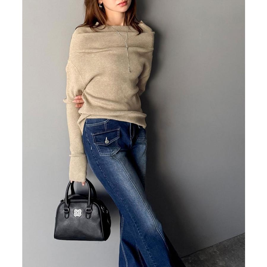 【mily bilet】トップス ニット レディース 長袖 オフショル 2WAY リブニット 指穴ドレープ 立体的 オフショル ワンショル ボートネック 華やか シーズンレス | classicalelf | 12