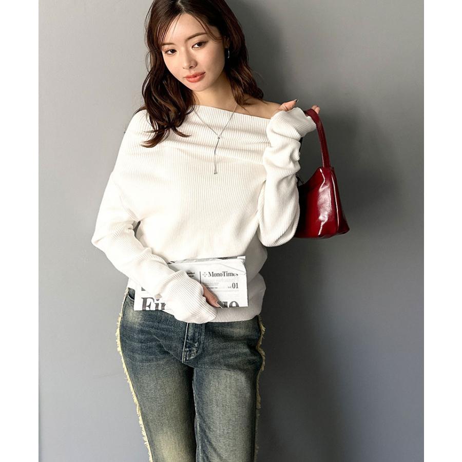 【mily bilet】トップス ニット レディース 長袖 オフショル 2WAY リブニット 指穴ドレープ 立体的 オフショル ワンショル ボートネック 華やか シーズンレス | classicalelf | 04