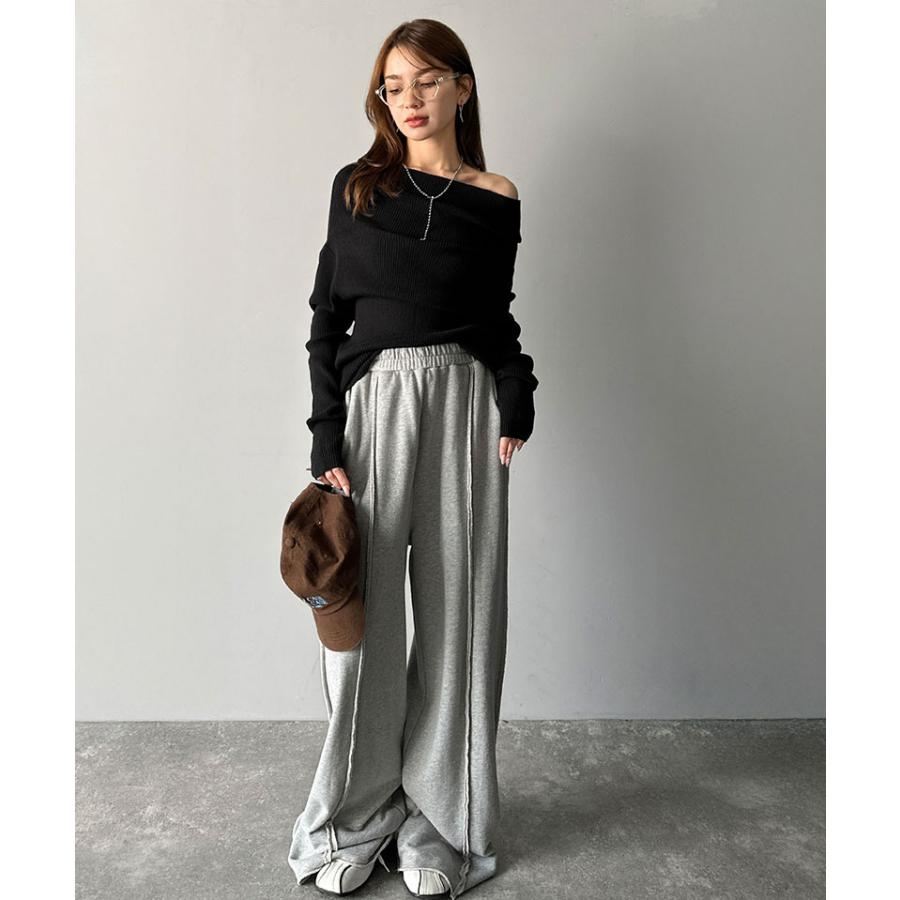 【mily bilet】トップス ニット レディース 長袖 オフショル 2WAY リブニット 指穴ドレープ 立体的 オフショル ワンショル ボートネック 華やか シーズンレス | classicalelf | 06