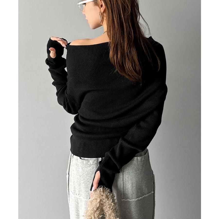 【mily bilet】トップス ニット レディース 長袖 オフショル 2WAY リブニット 指穴ドレープ 立体的 オフショル ワンショル ボートネック 華やか シーズンレス | classicalelf | 07