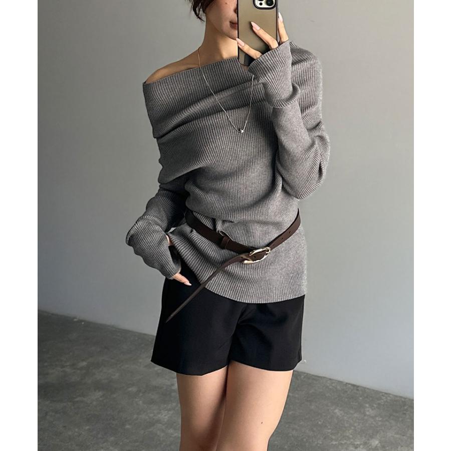 【mily bilet】トップス ニット レディース 長袖 オフショル 2WAY リブニット 指穴ドレープ 立体的 オフショル ワンショル ボートネック 華やか シーズンレス | classicalelf | 09