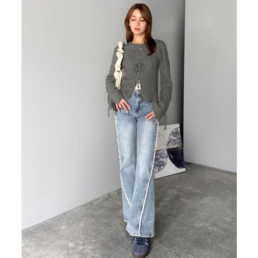 【mily bilet】トップス ニット レディース リボン ディテール 前後 2way レースアップ デザイン プルオーバー 長袖 シェル 風 ボタン 大きいサイズ | classicalelf | 10