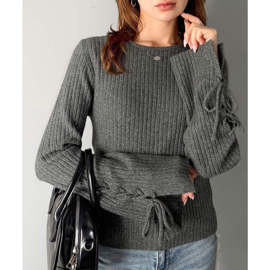 【mily bilet】トップス ニット レディース リボン ディテール 前後 2way レースアップ デザイン プルオーバー 長袖 シェル 風 ボタン 大きいサイズ | classicalelf | 11