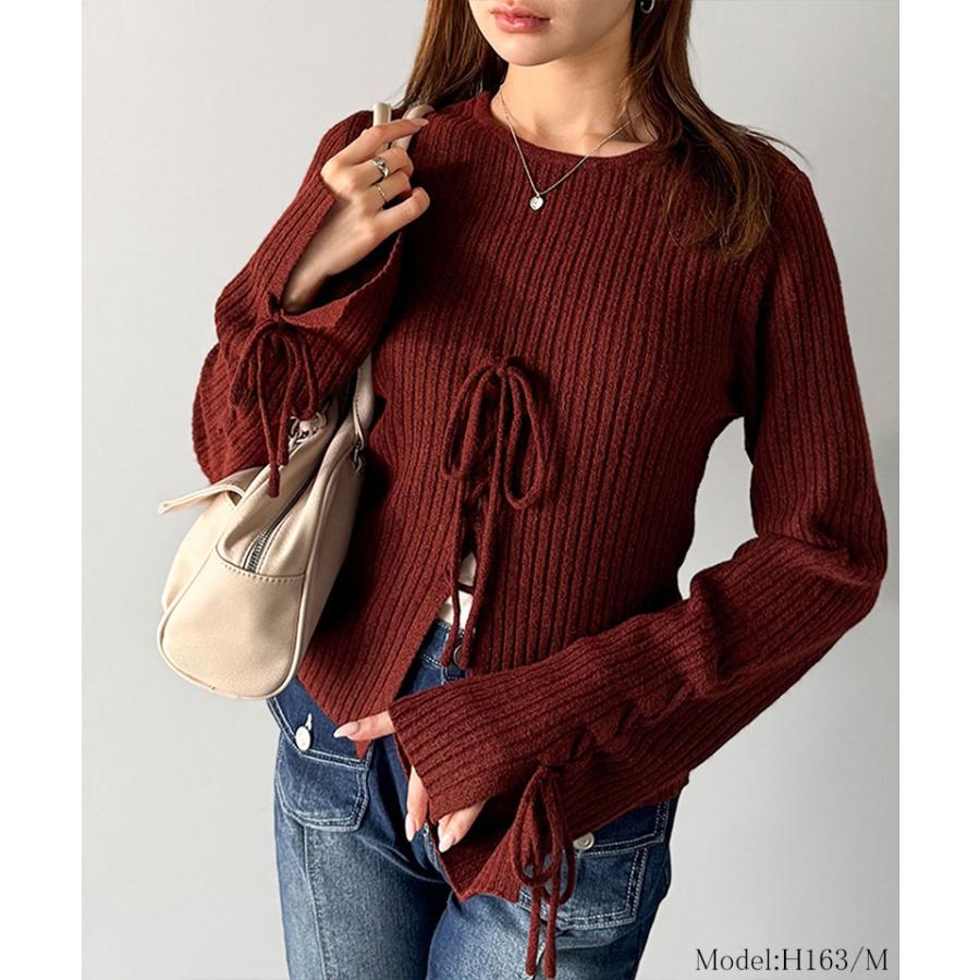 【mily bilet】トップス ニット レディース リボン ディテール 前後 2way レースアップ デザイン プルオーバー 長袖 シェル 風 ボタン 大きいサイズ | classicalelf | 12