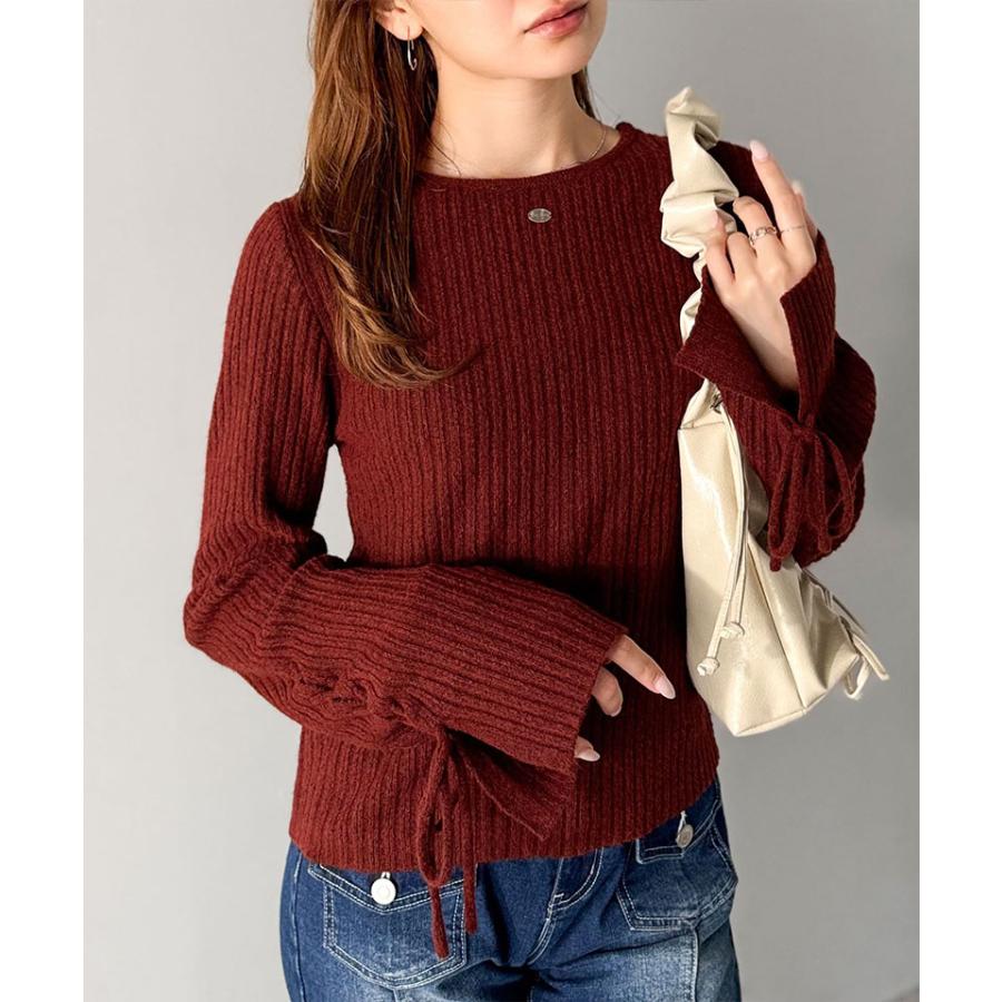 【mily bilet】トップス ニット レディース リボン ディテール 前後 2way レースアップ デザイン プルオーバー 長袖 シェル 風 ボタン 大きいサイズ | classicalelf | 13