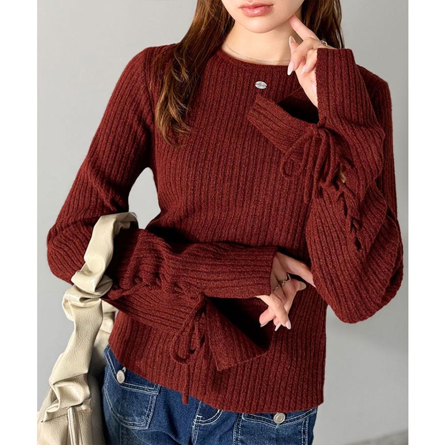 【mily bilet】トップス ニット レディース リボン ディテール 前後 2way レースアップ デザイン プルオーバー 長袖 シェル 風 ボタン 大きいサイズ | classicalelf | 14