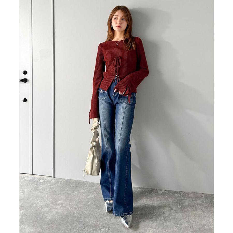 【mily bilet】トップス ニット レディース リボン ディテール 前後 2way レースアップ デザイン プルオーバー 長袖 シェル 風 ボタン 大きいサイズ | classicalelf | 15