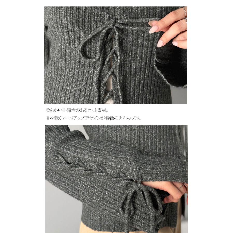 【mily bilet】トップス ニット レディース リボン ディテール 前後 2way レースアップ デザイン プルオーバー 長袖 シェル 風 ボタン 大きいサイズ | classicalelf | 16